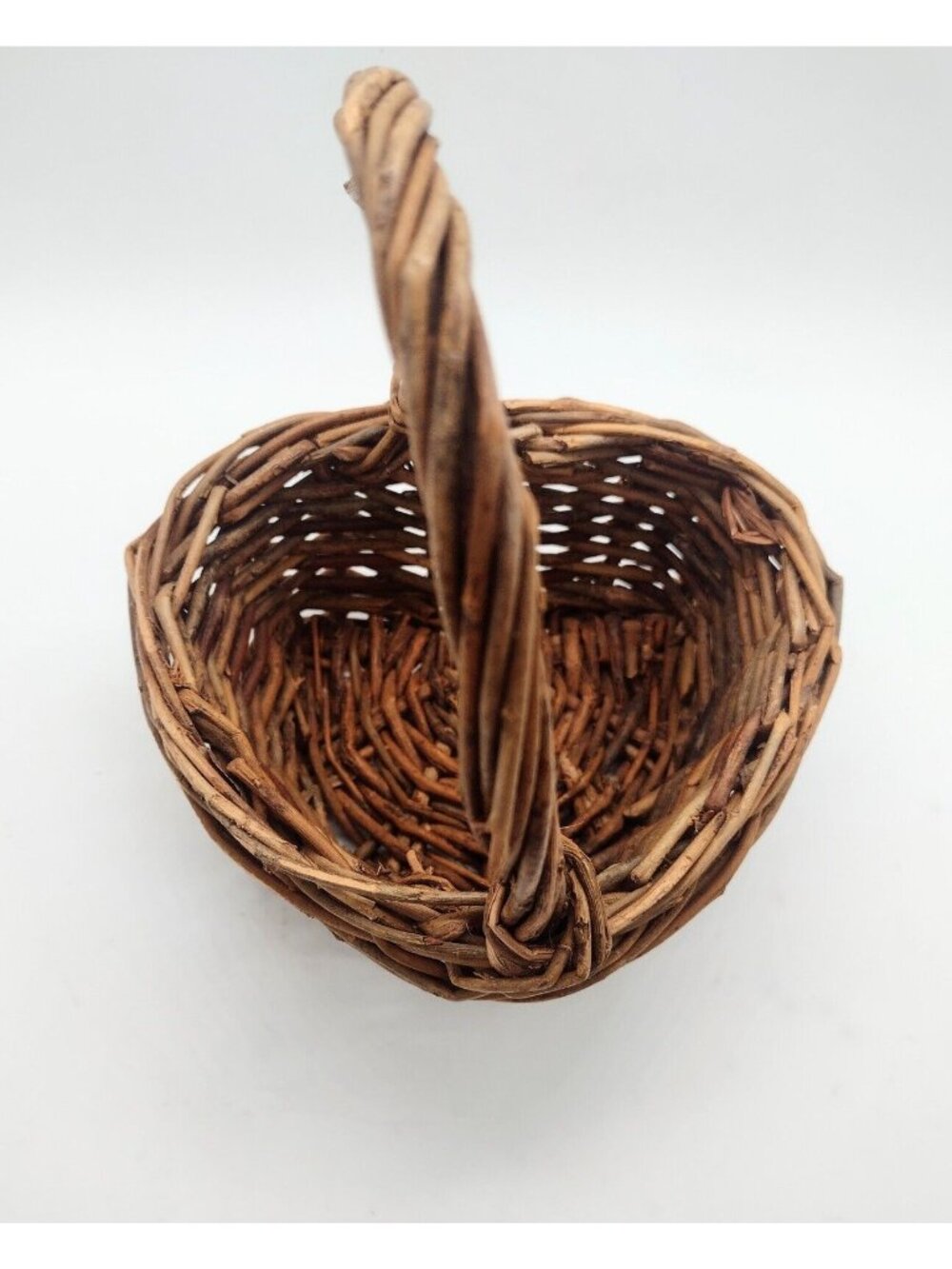 Vintage Handmade Wooden Handle Heart Basket Brown 5.75" Primitive Country